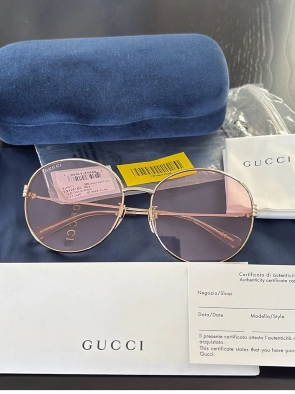 Gucci Gold Aviator Sunglasses with Pink Lenses